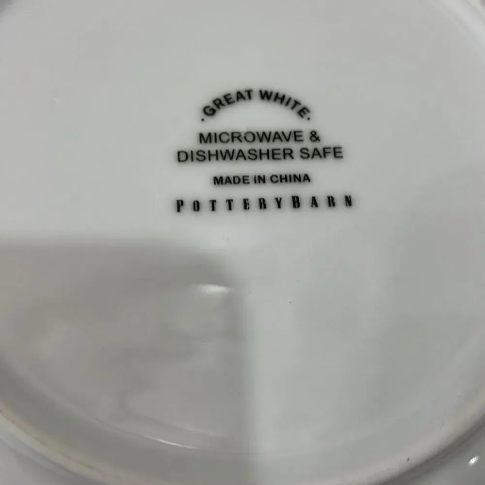 Pottery Barn White Ceramic Dinnerware Plate 10 1/2 Inches Round Deep Bowl Modern
